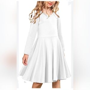 NEW Arshiner Kids White Dress Girl's 11/12 Years (150) Long Sleeve Stretchy